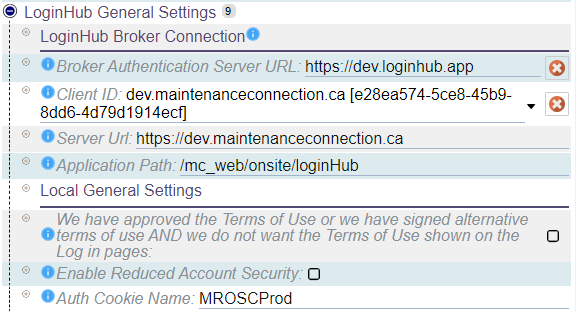 LoginHub General Settings Page